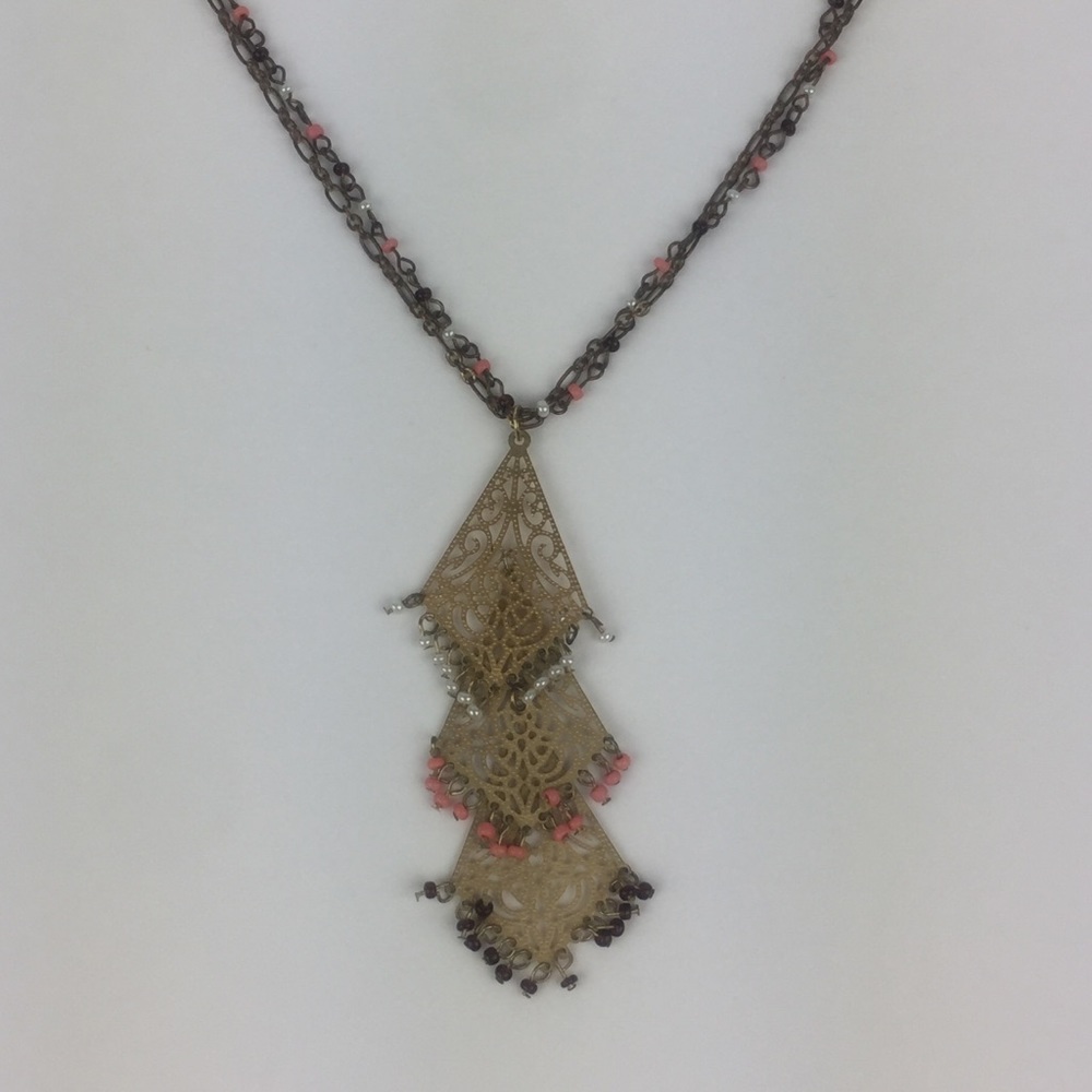 Gold tone Double chain chandelier fashion necklace - Picture 8 of 8